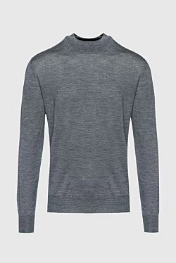 Men's jumper with a high stand-up collar made of cashmere, wool and silk gray