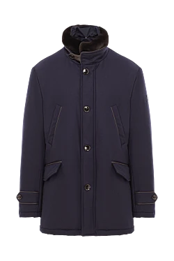 Куртка-пальто с меховым воротником синяя мужская