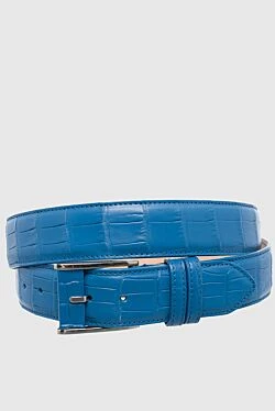 Blue crocodile leather belt for men