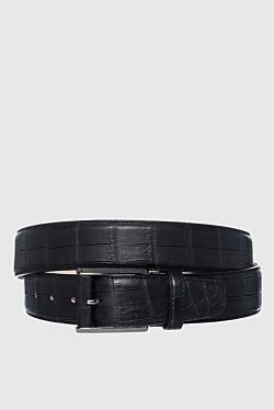 Black crocodile leather belt for men