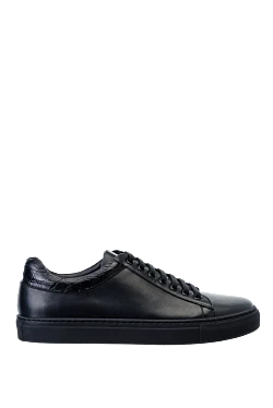 Сникеры чёрные кожаные с крокодиловым задником черные