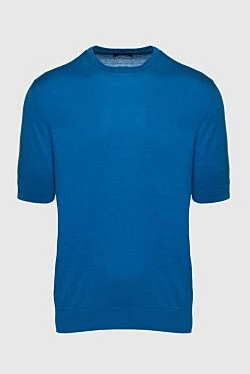 Short sleeve jumper in silk and cotton blue for men