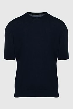 Short sleeve jumper in silk and cotton blue for men