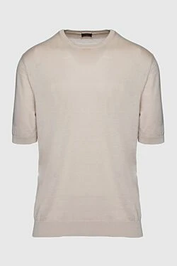 Short sleeve jumper in silk and cotton beige for men