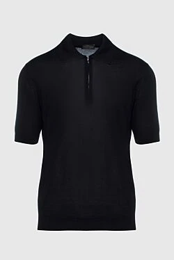 Black silk polo for men