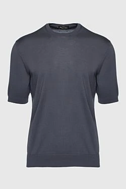 Short sleeve jumper in silk and cotton gray for men