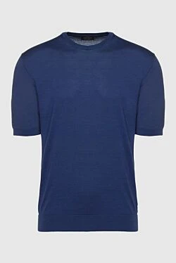 Short sleeve jumper made of silk and cotton blue for men