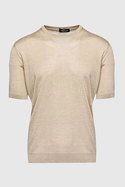 Beige silk short sleeve jumper for men