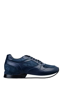 Blue sneakers with a combined leather and suede upper