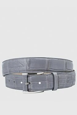 Gray crocodile leather belt for men