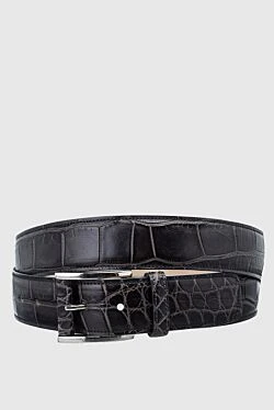 Gray crocodile leather belt for men