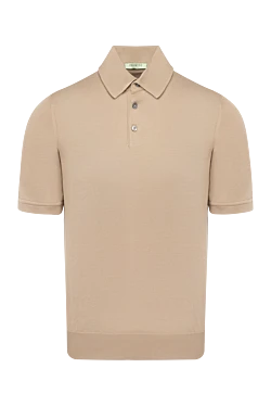 Beige men's long sleeve cotton polo