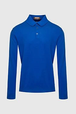 Cotton long sleeve polo blue for men