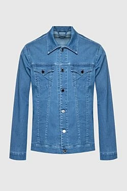 Blue denim jacket made of cotton, polyester and elastane for men