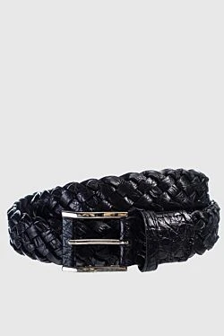 Black crocodile leather belt for men