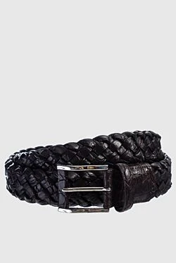 Black crocodile leather belt for men