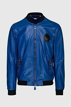 Blue leather jacket for men