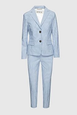 Women's blue cotton and elastane trouser suit