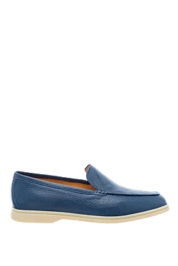 Blue leather loafers for men