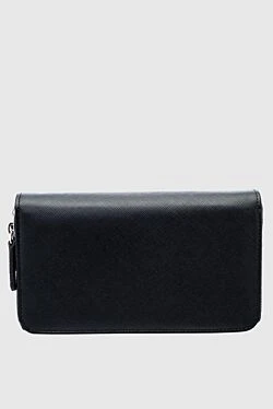 Black men's clutch bag made of genuine leather