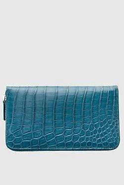 Blue men's crocodile leather clutch