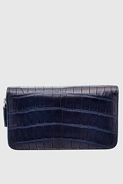 Blue men's crocodile leather clutch