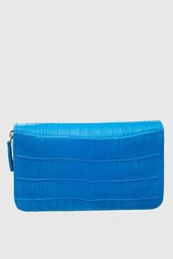 Blue men's crocodile leather clutch