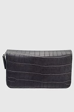 Gray men's crocodile leather clutch