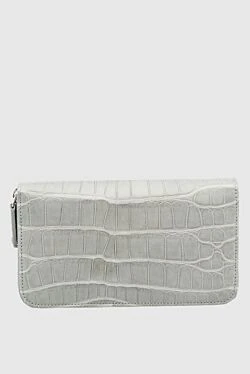 Gray men's crocodile leather clutch