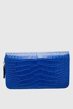 Blue men's crocodile leather clutch