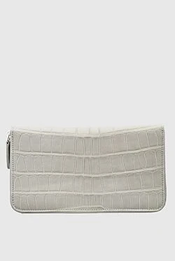 Gray men's crocodile leather clutch