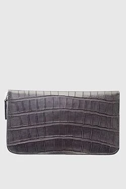 Gray men's crocodile leather clutch