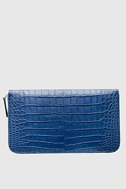 Blue men's crocodile leather clutch