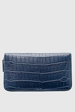 Blue men's crocodile leather clutch