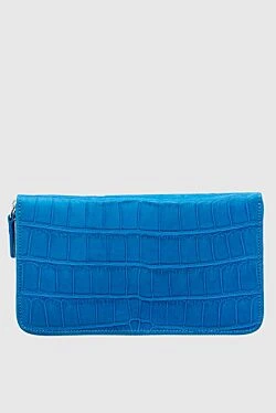 Blue men's crocodile leather clutch