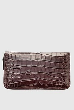 Men's clutch bag made of brown crocodile leather