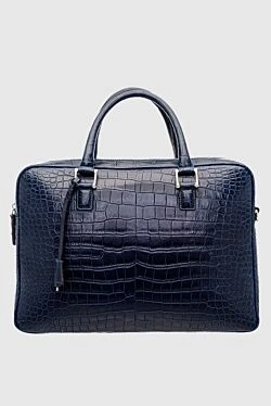 Blue leather briefcase for men