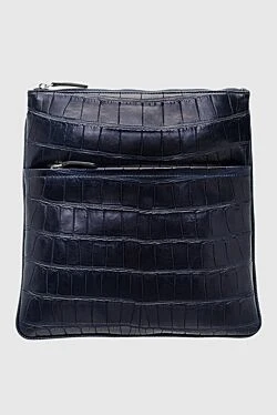 Blue crocodile leather shoulder bag for men