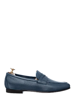 Blue leather loafers for men