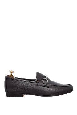 Black leather loafers for men