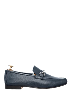 Blue leather loafers for men