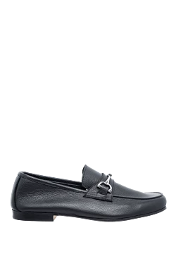 Black leather loafers for men