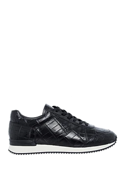 Black crocodile leather sneakers for men