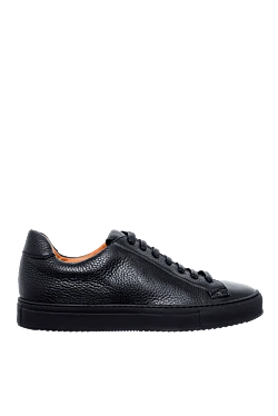 Black leather sneakers for men