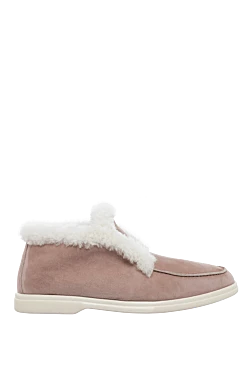 Pink suede and fur loafers for women