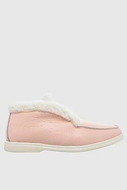 Pink leather and fur loafers for women