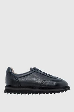 Black leather sneakers for men