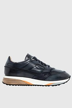 Black leather sneakers for men