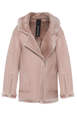 Women's sheepskin coat made of genuine leather and fur, pink