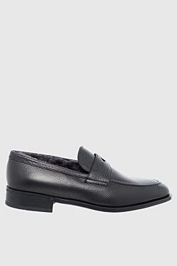 Black leather loafers for men